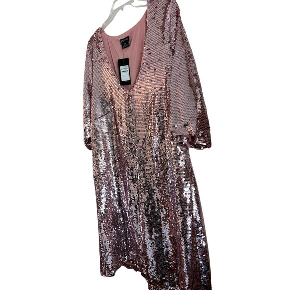 NWT City Chic Sequin Glow Dress Pink Short Sleeve V Neck Short Dress Party 18 - Picture 2 of 5